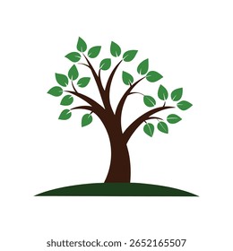 Sun and Fruit Tree Silhouette Icon on White Background for Nature, Agriculture, and Eco-Friendly Concepts
