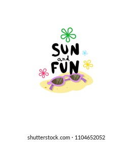 Sonnen- und Unterhaltungsabzeichen Isolated Typografic Design Label. Feiertagsschreiben für Logo, Vorlagen, Einladung, Grußkarte, Drucke und Poster.