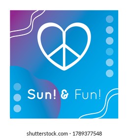 sun fun colorful banner with peace and love heart vector illustration design