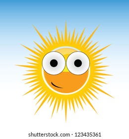 sun funny with big eye vector on blue background