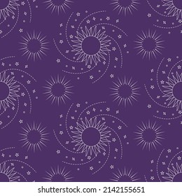 Sun and galaxy abstract line seamless pattern