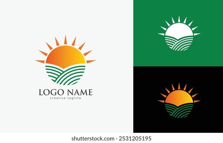 Sun garden landscape logo design concept template