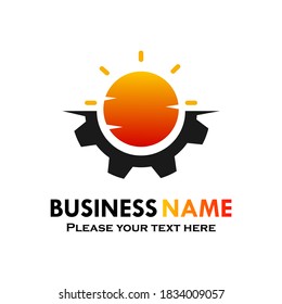 Sun with gear logo template illustration