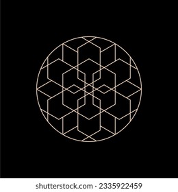 SUN GEOMETRIC PATTERN LUXURY LOGO LINE GOLD VEKTOR ICON ILLUSTRATION PREMIUM
