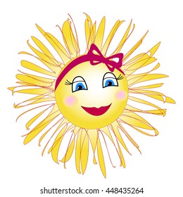 Sun girl with stylish red headband and abstract rays