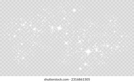 Sun glare. Glowing isolated white transparent set of light effects, glare, explosion, spark and stars. Beautiful optical effect of light reflections. snow. snow crumb