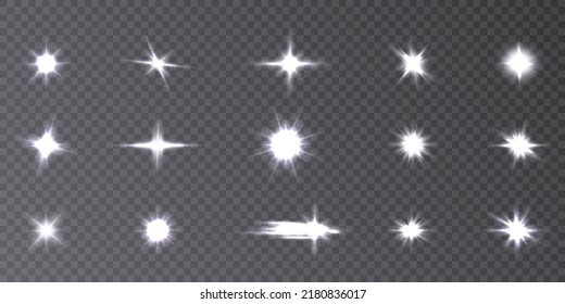 Sun glare light effects set PNG. Bright light effect. Starry solar lighting for vector illustration. Shiny sun effect. Star Vector