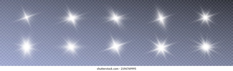 Sun glare light effects set PNG. Bright light effect. Starry solar lighting for vector illustration. Shiny sun effect. Star Vector	
