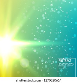 Sun Glare on Soft Green Background. Abstract Background with Bokeh Effect.