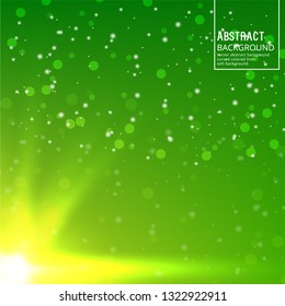Sun Glare on Soft Green Background. Abstract Background with Bokeh Effect.