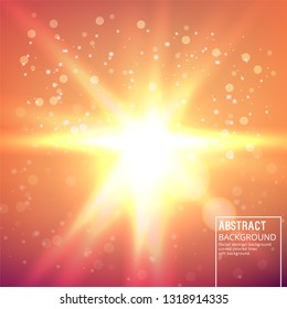 Sun Glare on Soft orange Background. Abstract Background with Bokeh Effect.