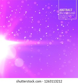 Sun Glare on Soft Violet Background. Abstract Background with Bokeh Effect.