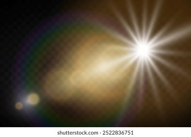 Sun glare, special flash effect. Light explosion and stars.Vector illustration.