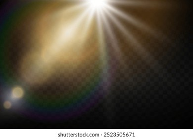 Sun glare, special flash effect. Light explosion and stars.Vector illustration.