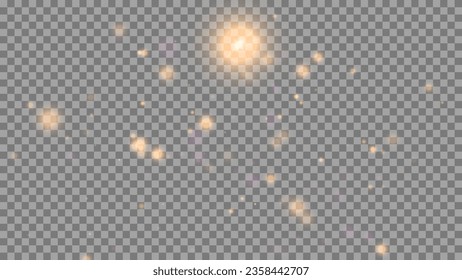 Sun glare. Starry sky. bokeh effect. Splashes of water. Stars. Flare on the camera lens. Glare.  Colorful. For photo and video editing. On a transparent background.