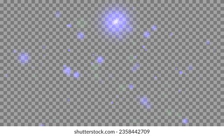 Sun glare. Starry sky. bokeh effect. Splashes of water. Stars. Flare on the camera lens. Glare.  Colorful. For photo and video editing. On a transparent background.