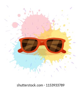 Sun glass colorful vector illustration. Cartoon design on watercolor grange splash background