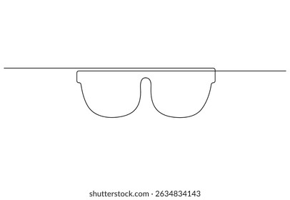 Sun glass continuous one line drawing outline, Glasses one continuous line. Eyeglasses icon minimalist line Continuous outline of a Glasses, Glasses in continuous line art drawing style.