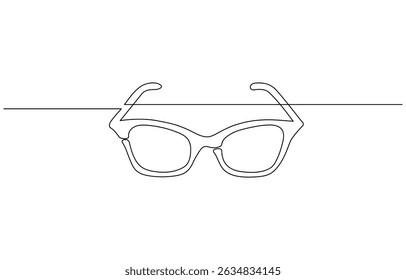 Sun glass continuous one line drawing outline, Glasses one continuous line. Eyeglasses icon minimalist line Continuous outline of a Glasses, Glasses in continuous line art drawing style.