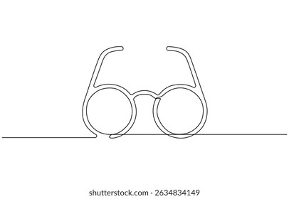 Sun glass continuous one line drawing outline, Glasses one continuous line. Eyeglasses icon minimalist line Continuous outline of a Glasses, Glasses in continuous line art drawing style.