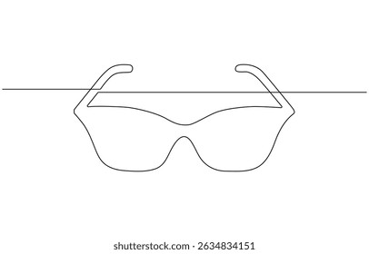 Sun glass continuous one line drawing outline, Glasses one continuous line. Eyeglasses icon minimalist line Continuous outline of a Glasses, Glasses in continuous line art drawing style.