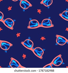Sun glasses beach resort seamless pattern design. Summer season vector background template.