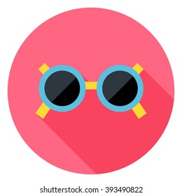 Sun Glasses Circle Icon. Flat Design Vector Illustration with Long Shadow. Summer Beach and Fashion Accessories Symbol.