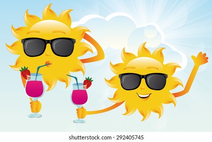 Sun with glasses and cocktail