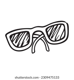 Sun glasses doodle isolated on white background. Hand drawn outline shades in ink pen. Decorative sketch logo spectacles illustration