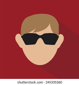sun glasses and head over red color background
