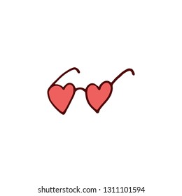 Sun glasses with heart lens - doodle style.. Vector illustration