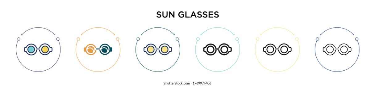 Sun glasses icon in filled, thin line, outline and stroke style. Vector illustration of two colored and black sun glasses vector icons designs can be used for mobile, ui, web