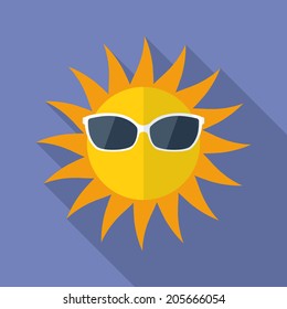 Sun with glasses icon. Modern Flat style with a long shadow