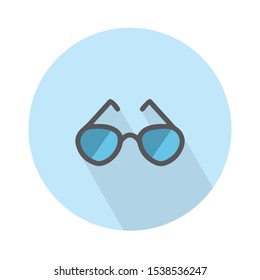 Sun glasses icon. Optical glass appliance for vision. Round circle flat icon with long shadow. Vector illustration design.