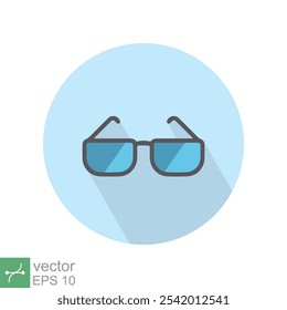 Sun glasses icon. Simple flat style. Black eyewear for female and male, accessory, summer concept. Sunglasses sign with long shadow. Vector illustration symbol isolated on white background. EPS 10.