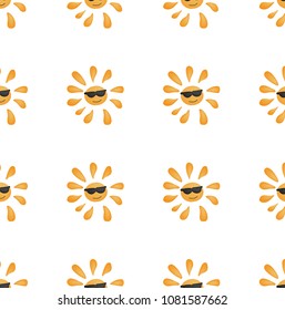 sun with glasses illustration logo vector icon, seamless pattern 