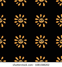 sun with glasses illustration logo vector icon, seamless pattern 
