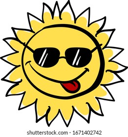 Sonne mit Brille, Illustration, Vektorillustration auf weißem Hintergrund.