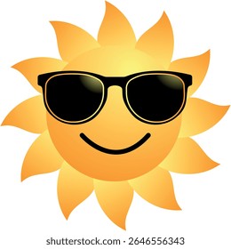 Sol em óculos de sol isolados em um fundo branco, elemento gráfico de verão ou feriado