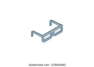 Sun glasses isometric icon. 3d vector illustration. Isolated line art technical drawing. Editable stroke