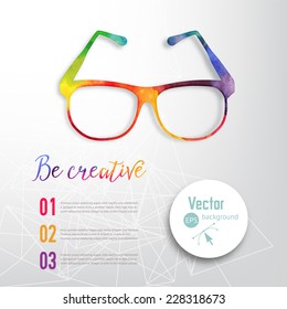 Sun glasses made n of colorful watercolor,  vector retro cartoon glasses. Creative concept. ?reative vision, artistic sight. 