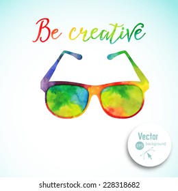 Sun glasses made n of colorful watercolor,  vector retro cartoon glasses. Creative concept. ?reative vision, artistic sight