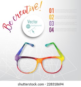 Sun glasses made n of colorful watercolor,  vector retro cartoon glasses. Creative concept. ?reative vision, artistic sight