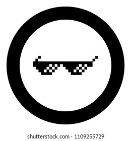 Sun glasses pixel icon black color in circle round 