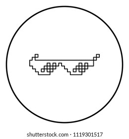 Sun glasses pixel icon black color in circle round outline