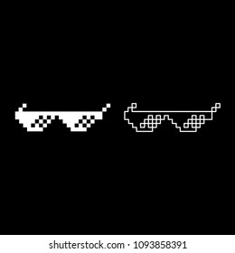 Sun glasses pixel icon set white color outline