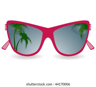 Sun glasses with reflexion of palm trees. vector illustration