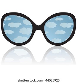 Sun glasses with reflexion of the sky and clouds. vector illustration