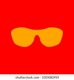 Sun glasses sign illustration. Vector. Orange icon with white holes if exist at red background. Isolated.