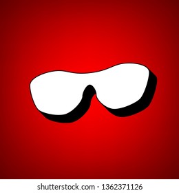 Sun glasses sign illustration. Vector. Perspective view of white icon with black outline at reddish background.